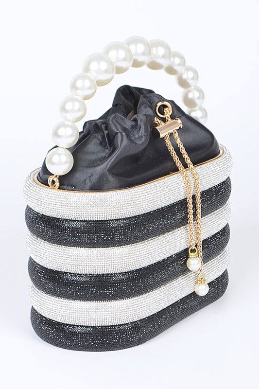 Pearl Handle Rhinestone Statement Bucket Clutch us.meeeshop - Handbags