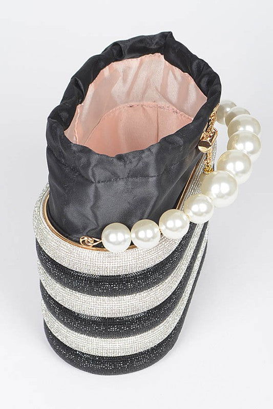 Pearl Handle Rhinestone Statement Bucket Clutch us.meeeshop - 