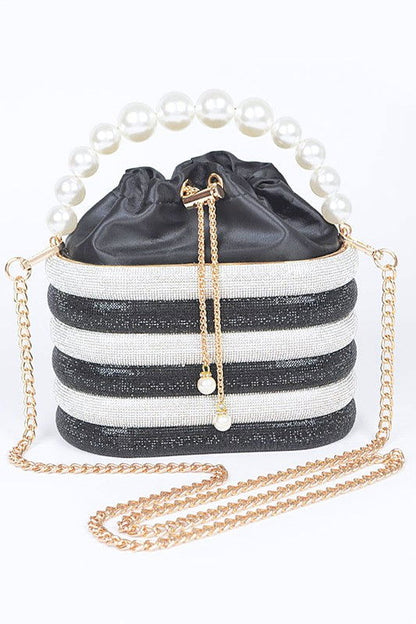 Pearl Handle Rhinestone Statement Bucket Clutch us.meeeshop - 