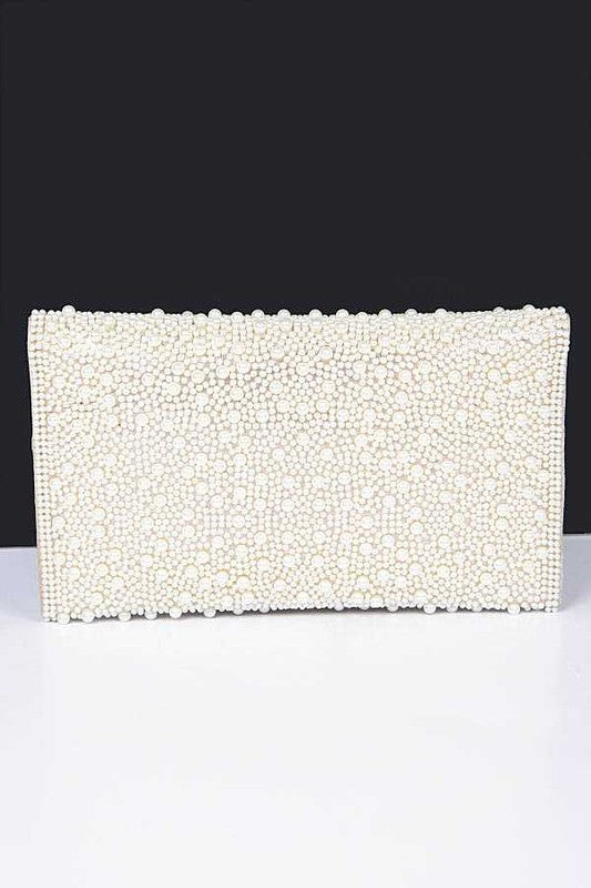 Pearl Studded Envelope Clutch Bag us.meeeshop - 