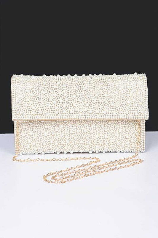 Pearl Studded Envelope Clutch Bag us.meeeshop - 