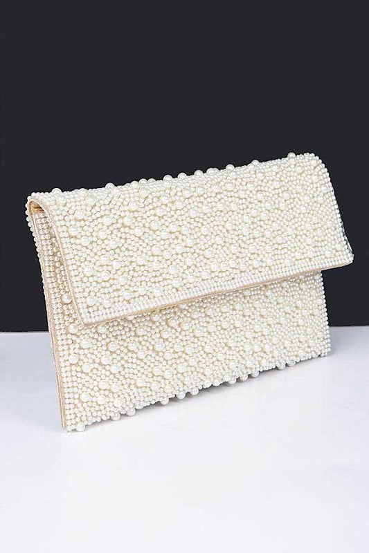 Pearl Studded Envelope Clutch Bag us.meeeshop - Handbags