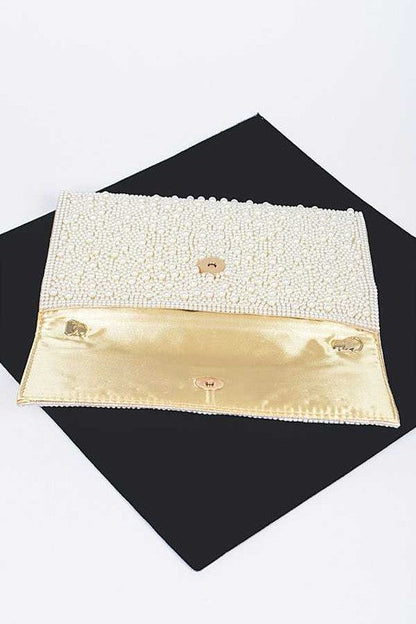 Pearl Studded Envelope Clutch Bag us.meeeshop - 