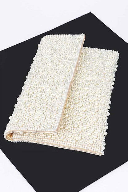 Pearl Studded Envelope Clutch Bag us.meeeshop - 