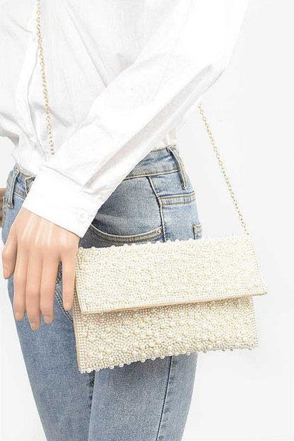 Pearl Studded Envelope Clutch Bag us.meeeshop - 