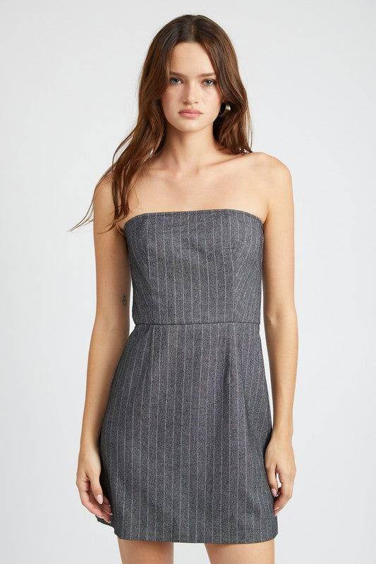 Pinstripe Tube Mini Dress - us.meeeshop