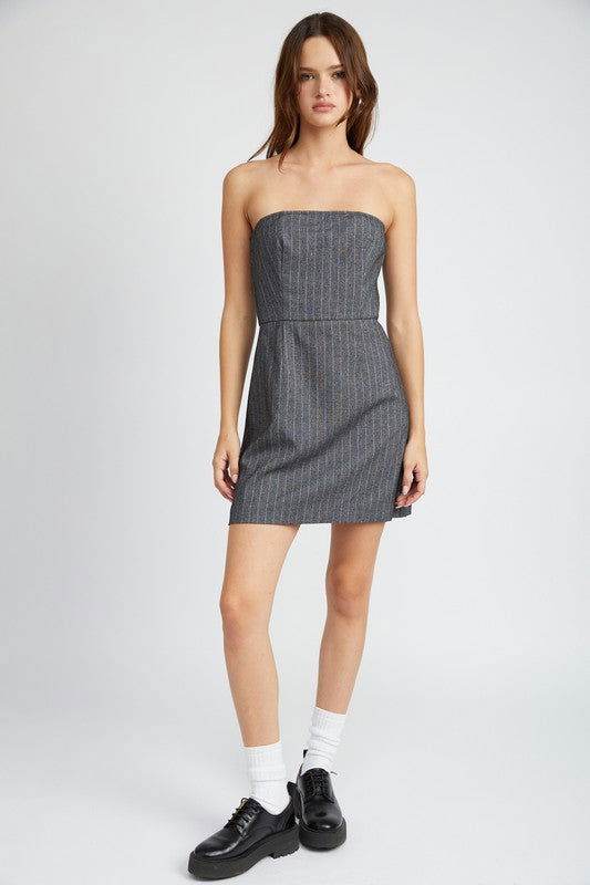 Pinstripe Tube Mini Dress - us.meeeshop