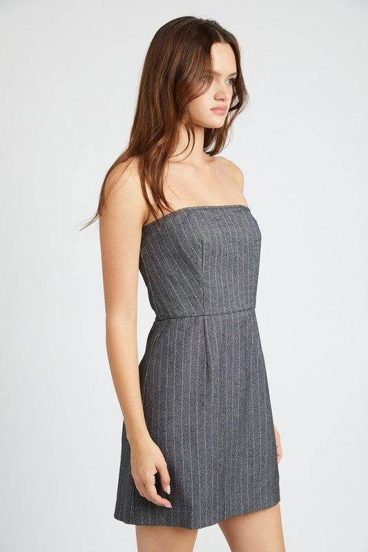 Pinstripe Tube Mini Dress - us.meeeshop