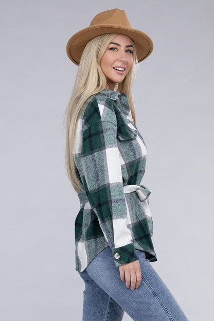 Plaid Belted Shacket us.meeeshop - 