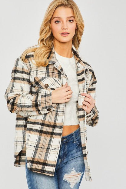 Plaid Bust Pocket Shacket us.meeeshop - 