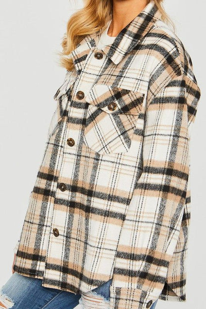 Plaid Bust Pocket Shacket us.meeeshop - 