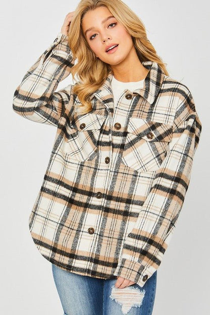 Plaid Bust Pocket Shacket us.meeeshop - Coats & Jackets