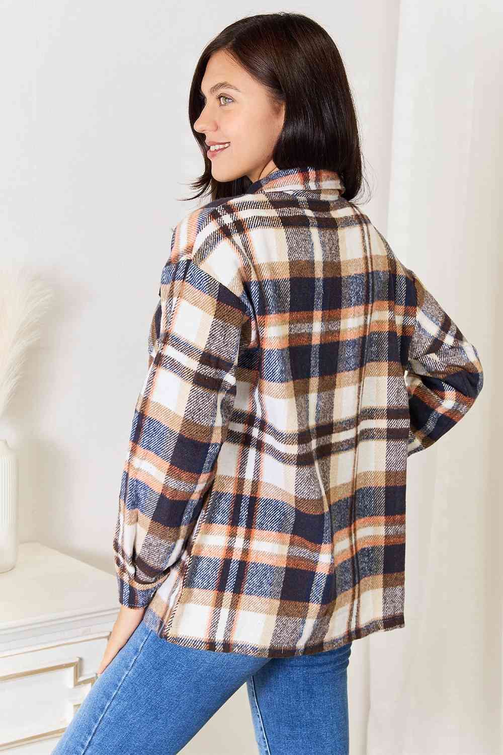 Plaid Button Front Shirt Jacket with Breast Pockets us.meeeshop - 