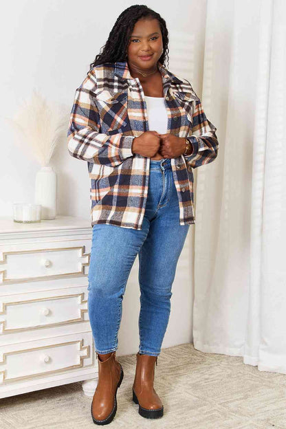 Plaid Button Front Shirt Jacket with Breast Pockets us.meeeshop - 