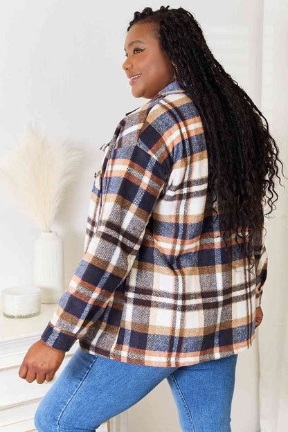 Plaid Button Front Shirt Jacket with Breast Pockets us.meeeshop - 