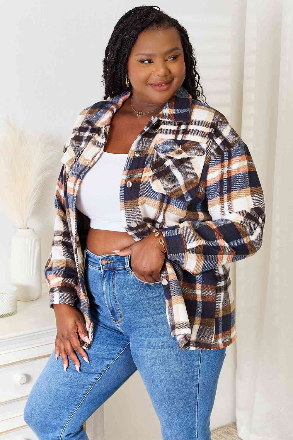 Plaid Button Front Shirt Jacket with Breast Pockets us.meeeshop - 