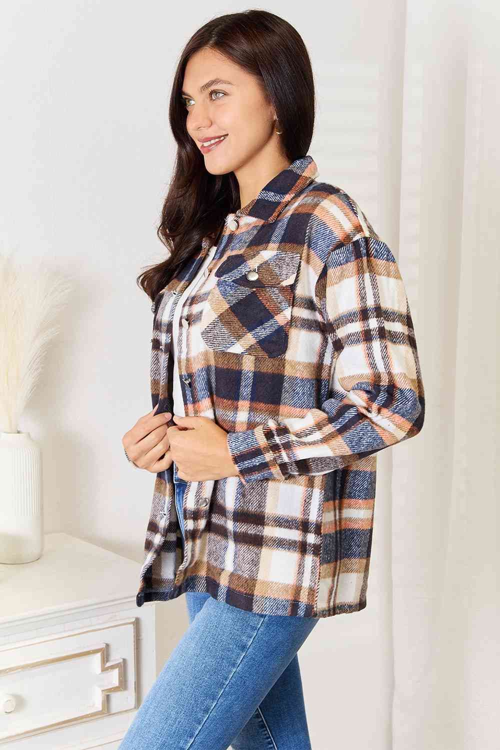 Plaid Button Front Shirt Jacket with Breast Pockets us.meeeshop - Shirts & Tops