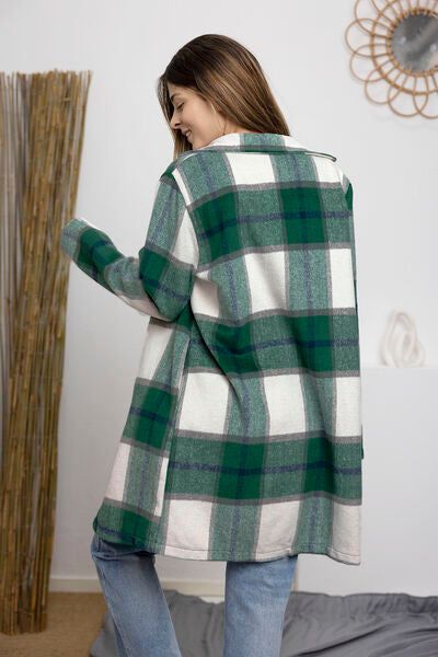 Plaid Button Up Lapel Collar Coat us.meeeshop - 