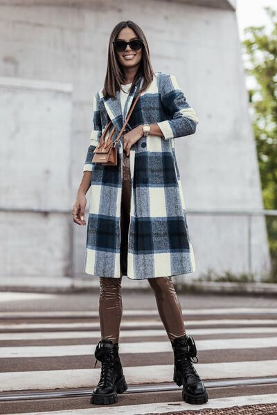 Plaid Button Up Lapel Collar Coat us.meeeshop - 