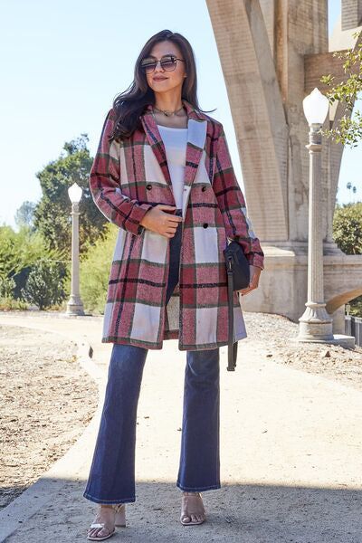 Plaid Button Up Lapel Collar Coat us.meeeshop - 