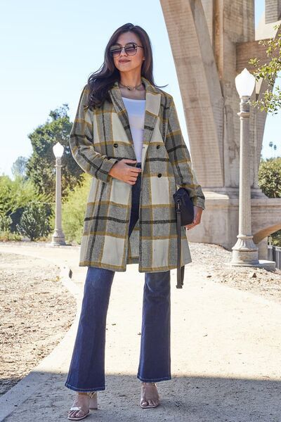 Plaid Button Up Lapel Collar Coat us.meeeshop - 