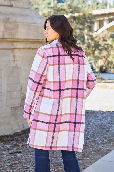 Plaid Button Up Lapel Collar Coat us.meeeshop - 