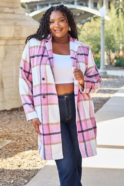 Plaid Button Up Lapel Collar Coat us.meeeshop - 