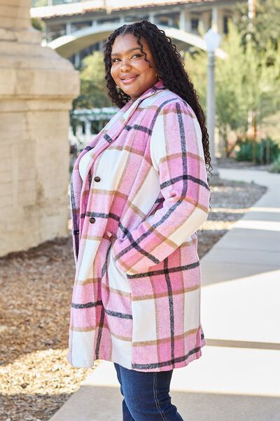 Plaid Button Up Lapel Collar Coat us.meeeshop - 