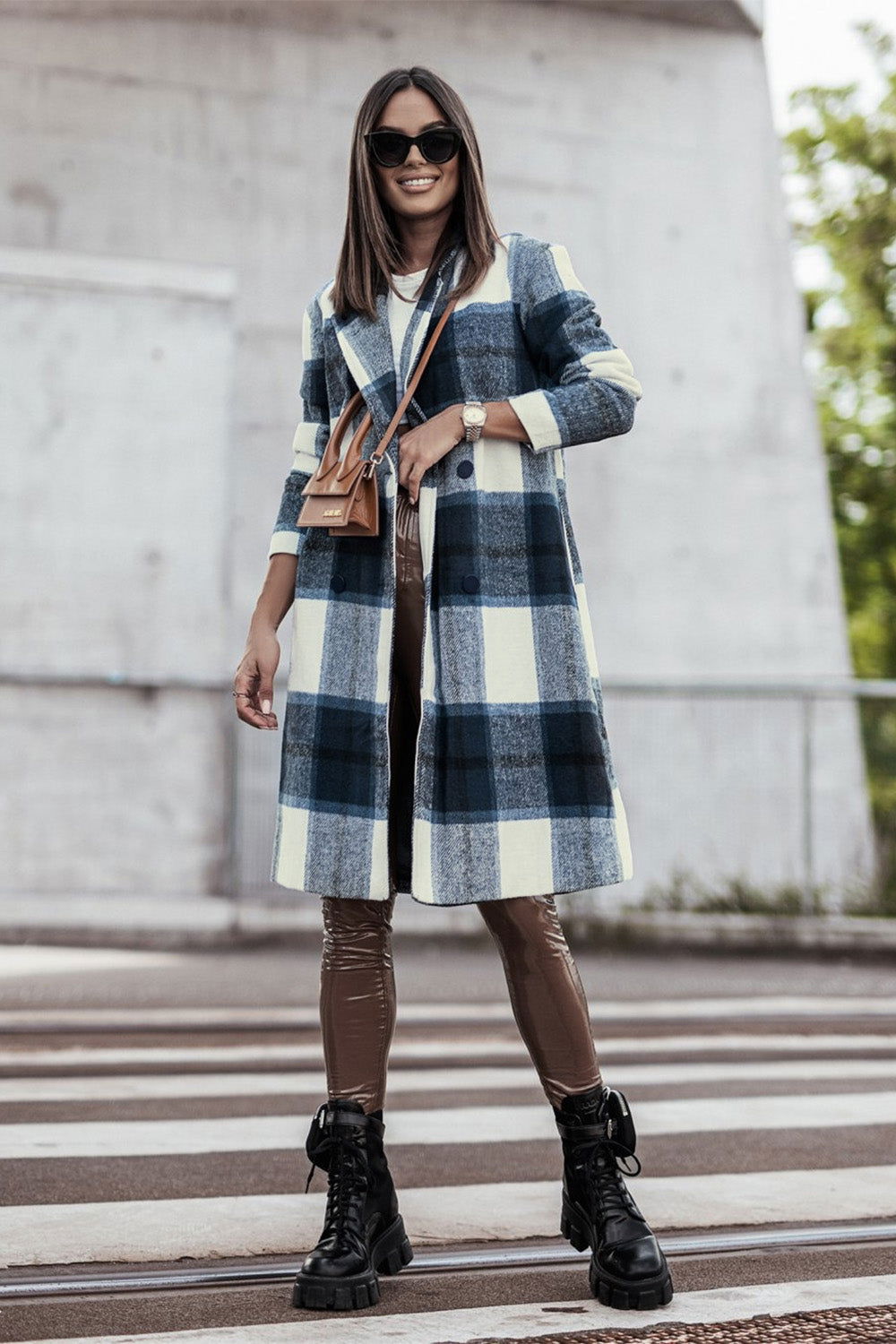 Plaid Button Up Lapel Collar Coat us.meeeshop - 