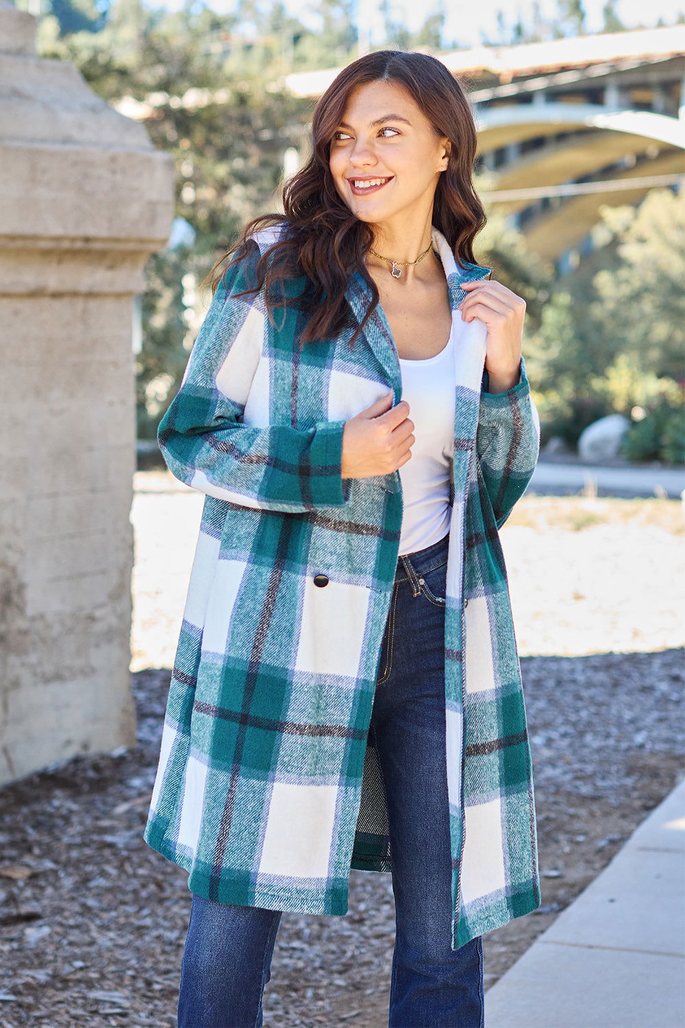 Plaid Button Up Lapel Collar Coat us.meeeshop - 