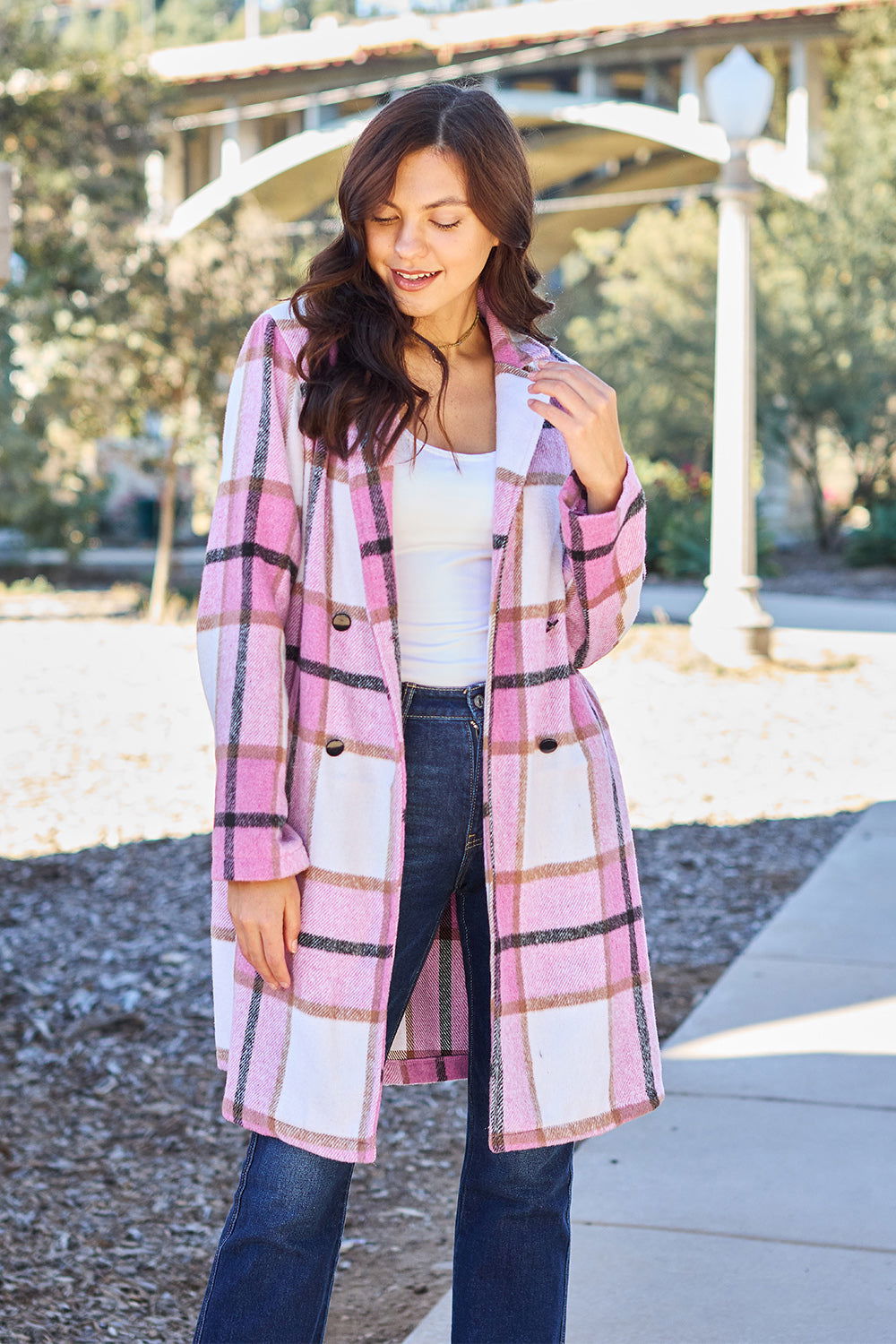 Plaid Button Up Lapel Collar Coat us.meeeshop - 