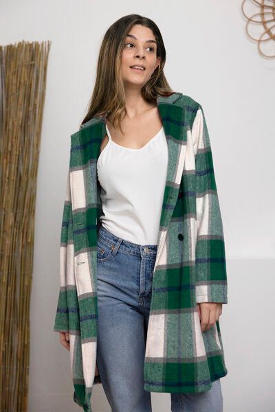 Plaid Button Up Lapel Collar Coat us.meeeshop - 