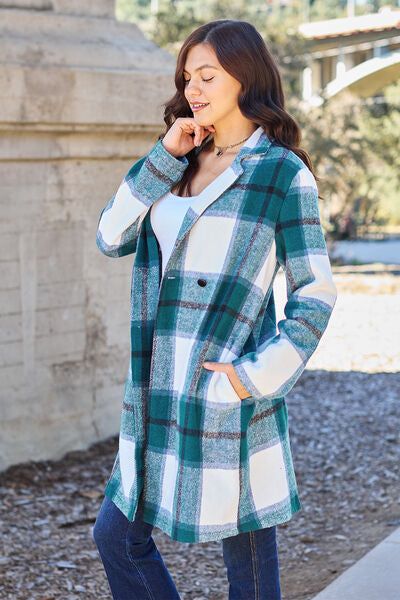 Plaid Button Up Lapel Collar Coat us.meeeshop - 