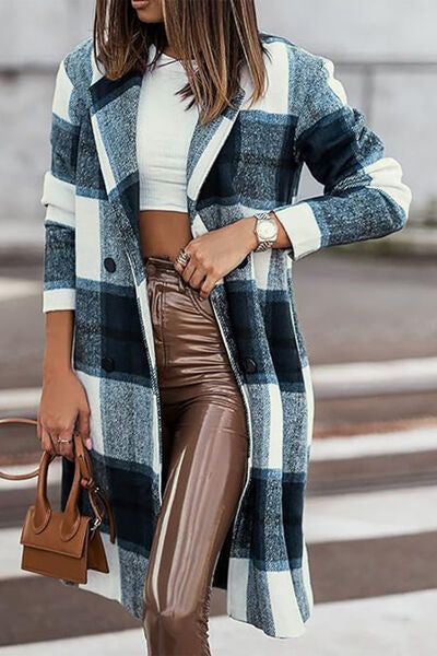 Plaid Button Up Lapel Collar Coat us.meeeshop - 