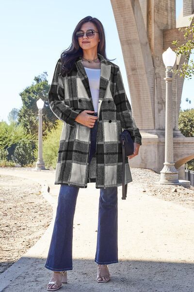 Plaid Button Up Lapel Collar Coat us.meeeshop - 