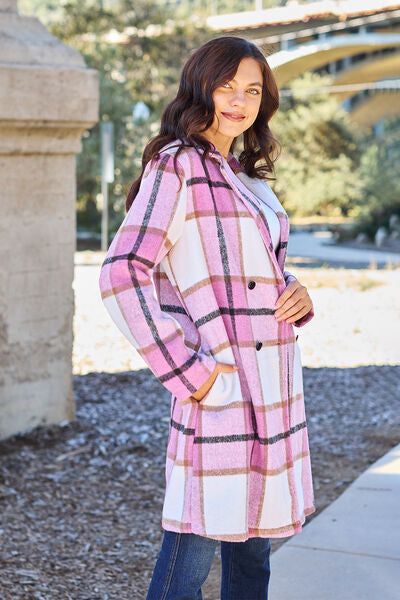 Plaid Button Up Lapel Collar Coat us.meeeshop - 