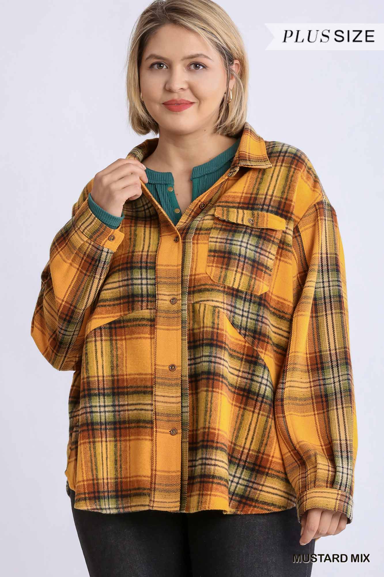 Plaid Collar Button Down Overshirt With Front Pockets | us.meeeshop