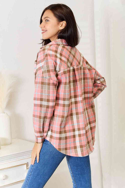 Plaid Collared Neck Long Sleeve Button-Up Shirt us.meeeshop - 