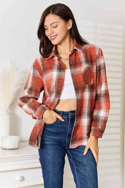 Plaid Collared Neck Long Sleeve Shirt us.meeeshop - Shirts & Tops