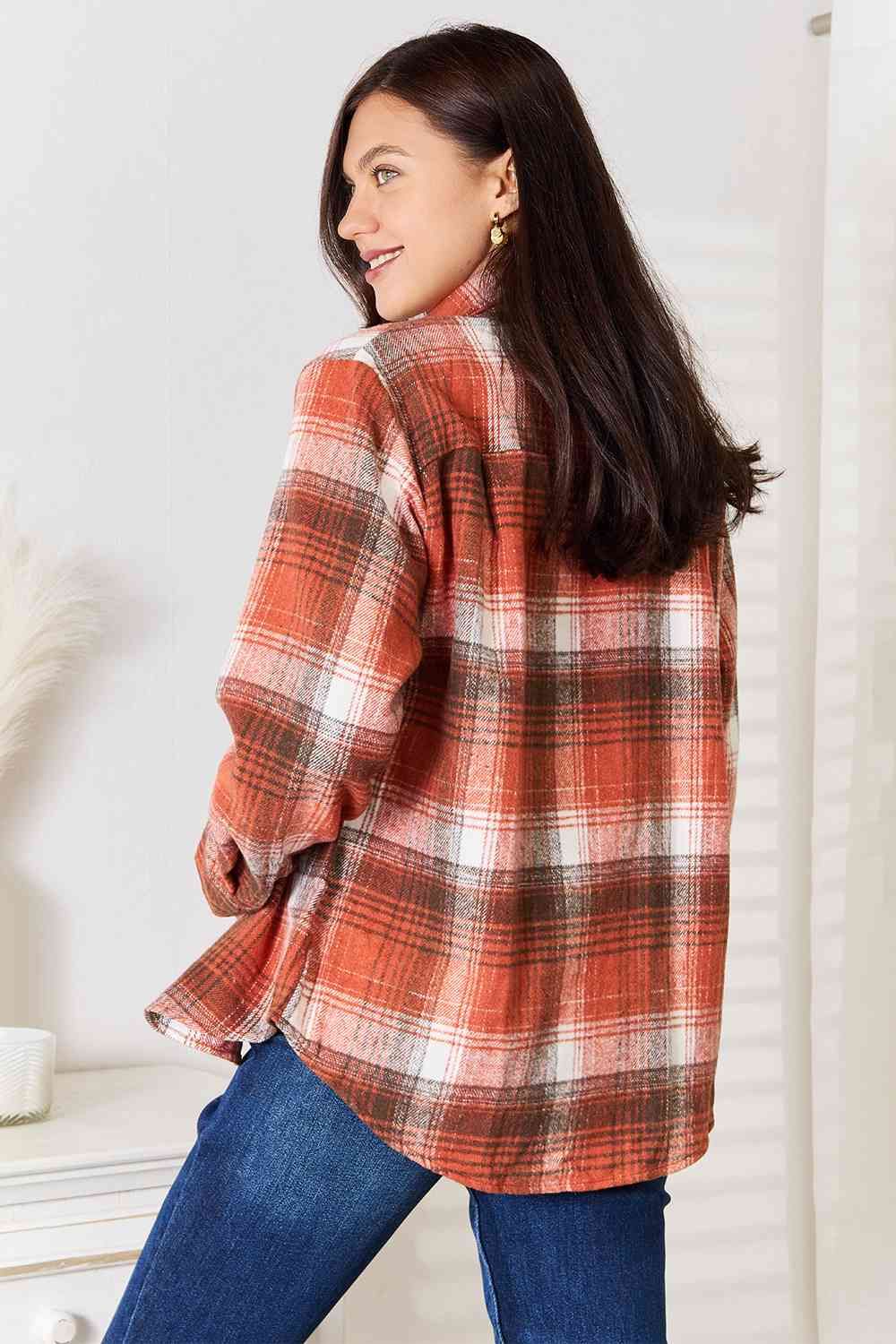 Plaid Collared Neck Long Sleeve Shirt us.meeeshop - 