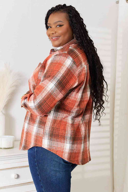 Plaid Collared Neck Long Sleeve Shirt us.meeeshop - 