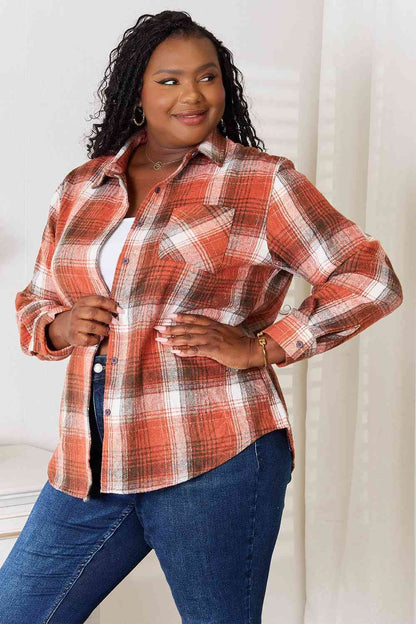 Plaid Collared Neck Long Sleeve Shirt us.meeeshop - 