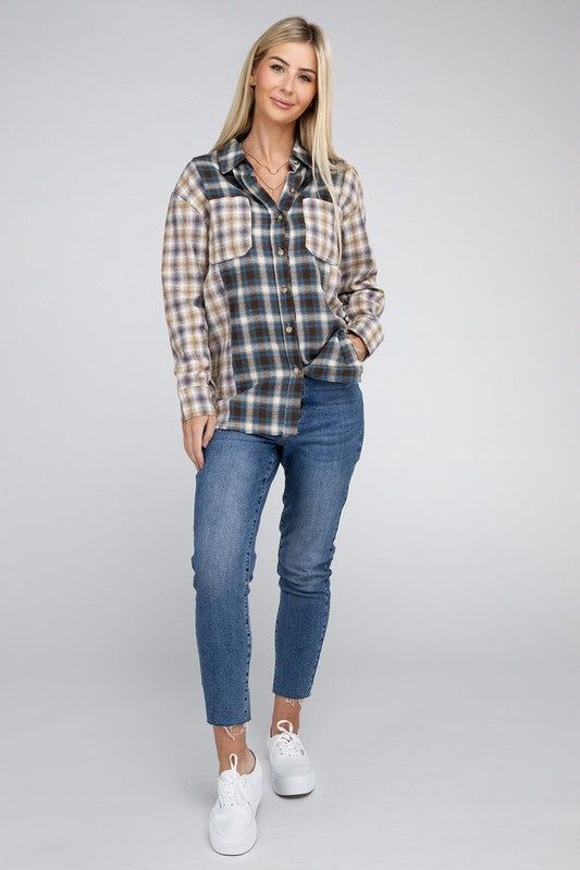 Plaid Patchwork Pockets Shirt us.meeeshop - 