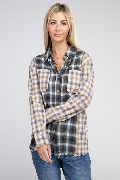 Plaid Patchwork Pockets Shirt us.meeeshop - 