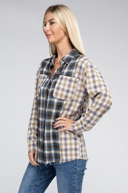 Plaid Patchwork Pockets Shirt us.meeeshop - 