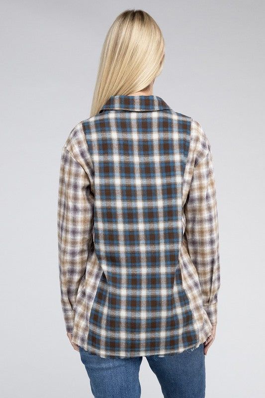 Plaid Patchwork Pockets Shirt us.meeeshop - 