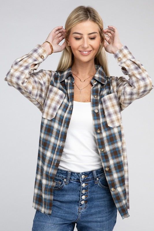 Plaid Patchwork Pockets Shirt us.meeeshop - Shirts & Tops