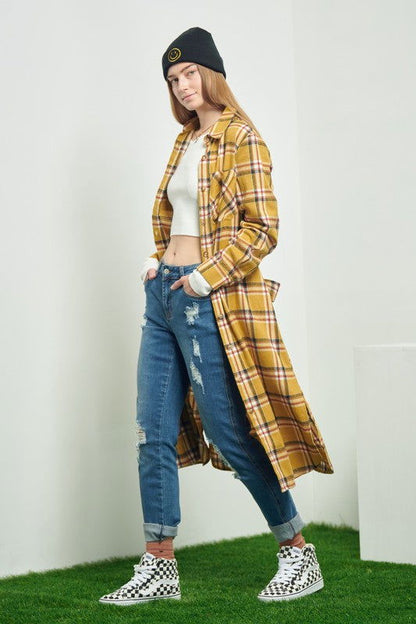 Plaid Print Collar Long Shirt Dress us.meeeshop - 