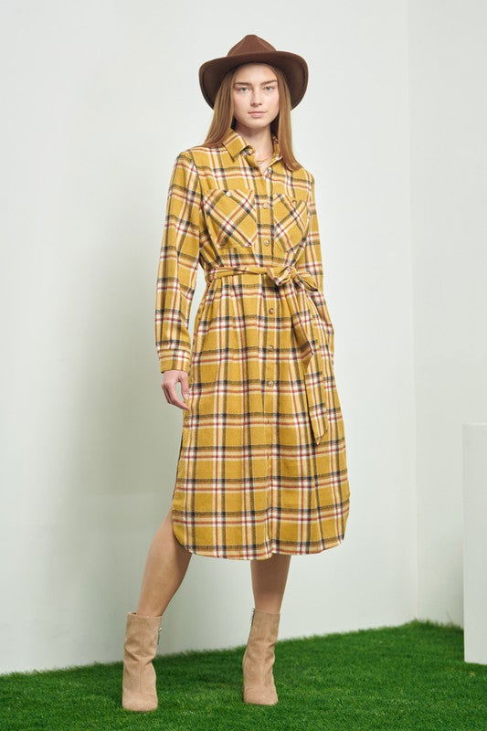 Plaid Print Collar Long Shirt Dress us.meeeshop - 