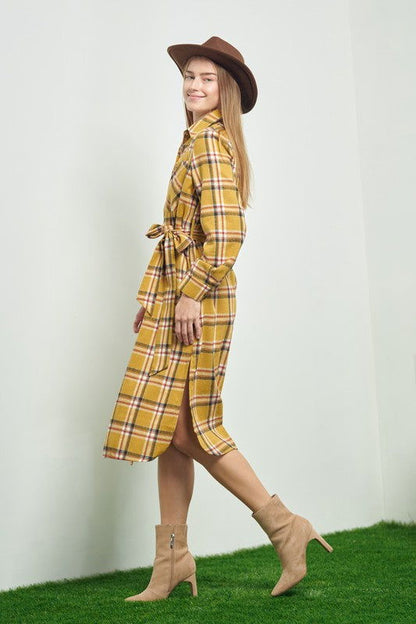 Plaid Print Collar Long Shirt Dress us.meeeshop - 